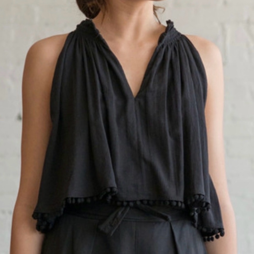 Apiece Apart Olivera Black Crop Swing Top Halter PomPom 4 Small